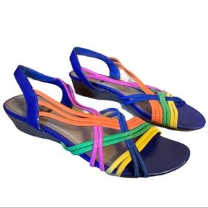 Multicolor Rainbow Rubber Wedge Stretch Sandals